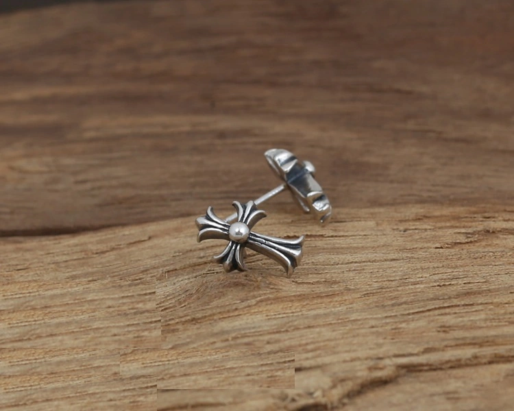 925 sterling silver handmade vintage stud earrings American European gothic punk style antique silver designer jewelry crosses earrings for women