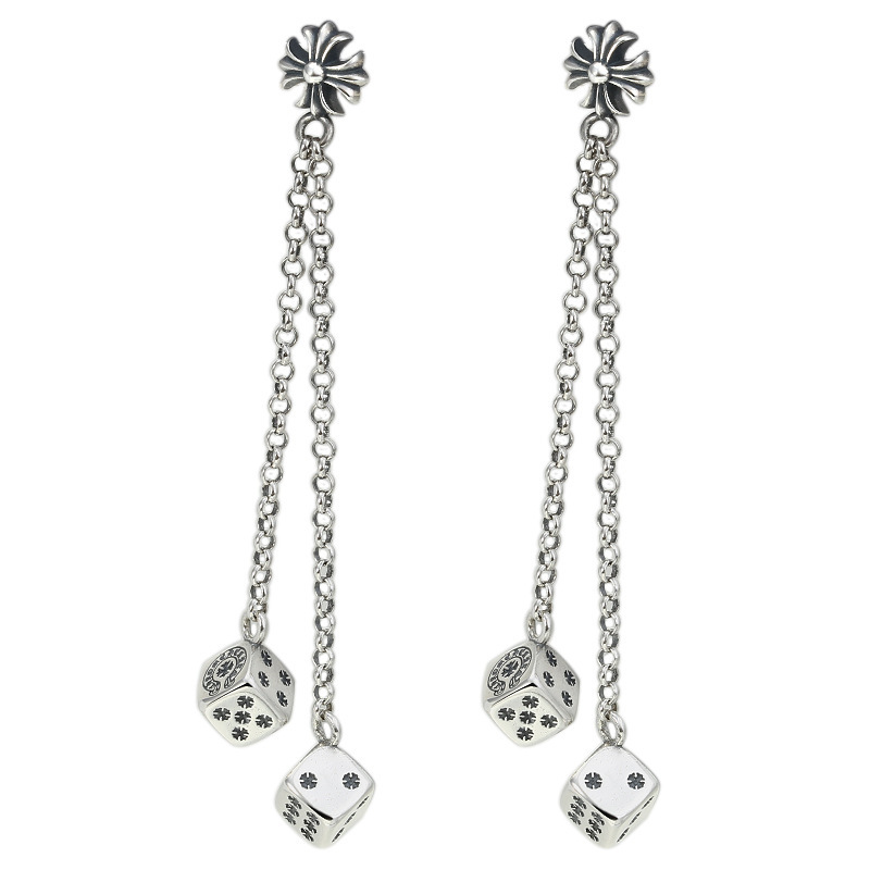 925 sterling silver handmade vintage dangle earrings American European gothic punk style antique silver designer jewelry crosses tassel earrings with cube dices for women