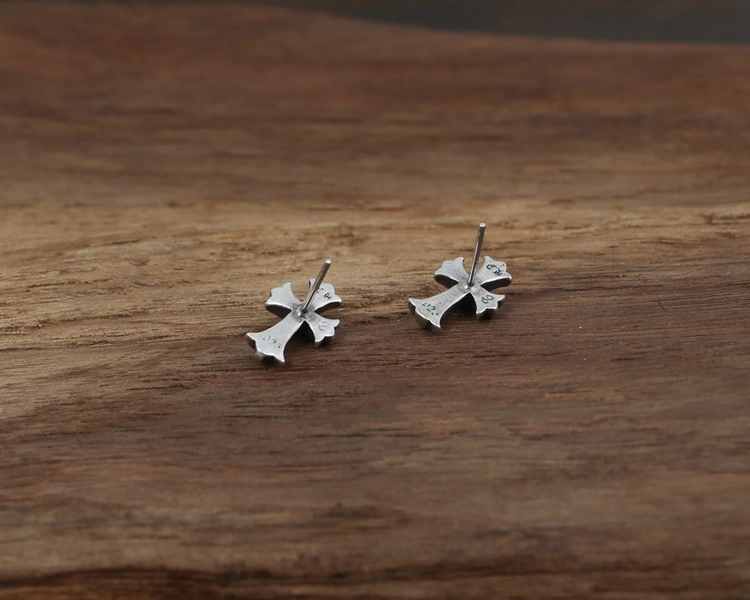 925 sterling silver handmade vintage stud earrings American European gothic punk style antique silver designer jewelry crosses earrings for women
