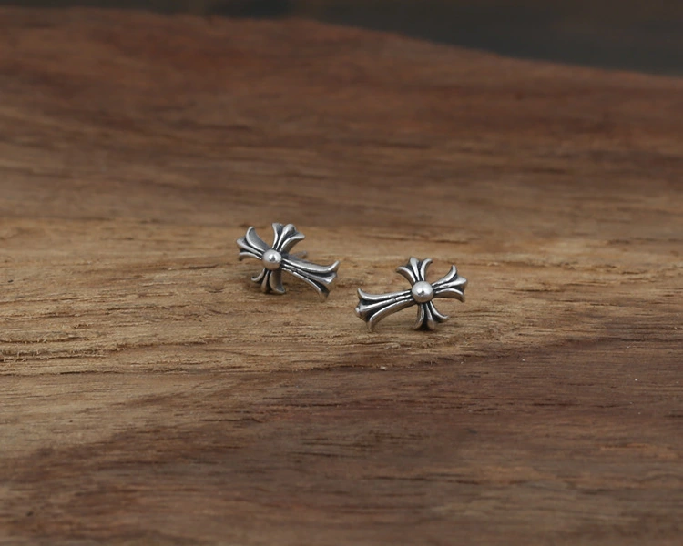 925 sterling silver handmade vintage stud earrings American European gothic punk style antique silver designer jewelry crosses earrings for women