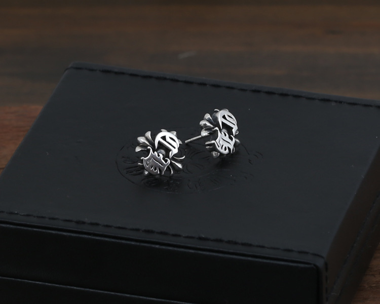 925 sterling silver handmade vintage stud earrings American European gothic punk style antique silver designer jewelry crosses CH letter earrings for women