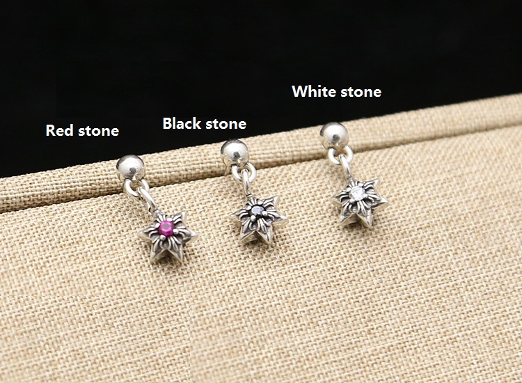 925 sterling silver handmade vintage stud earrings with stones American European gothic punk style antique silver designer jewelry six-pointed stars earrings for women