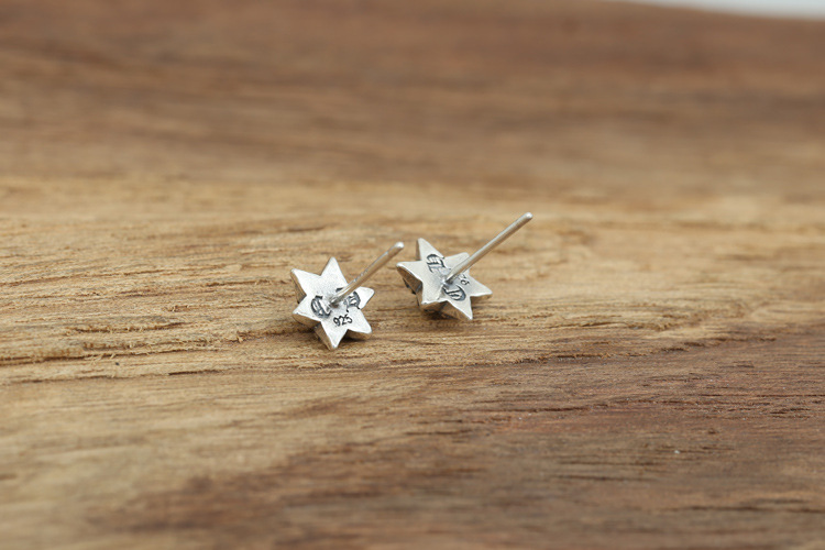 925 sterling silver handmade vintage stud earrings American European gothic punk style antique silver designer jewelry six-pointed stars earrings for women