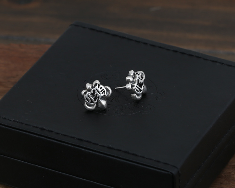 925 sterling silver handmade vintage CH anchor stud earrings American European gothic punk style antique silver designer jewelry earrings for women