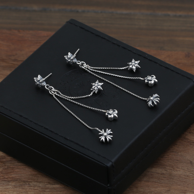 925 sterling silver handmade vintage stud earrings American European gothic punk style antique silver designer jewelry crosses stars anchors tassel earrings for women