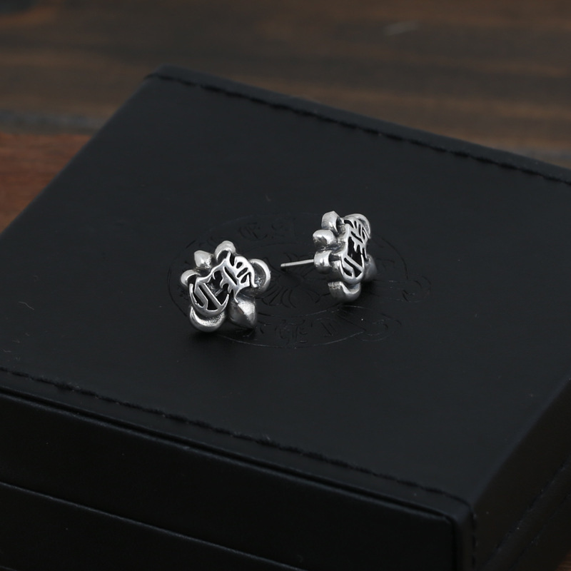 925 sterling silver handmade vintage CH anchor stud earrings American European gothic punk style antique silver designer jewelry earrings for women