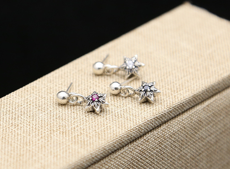 925 sterling silver handmade vintage stud earrings with stones American European gothic punk style antique silver designer jewelry six-pointed stars earrings for women