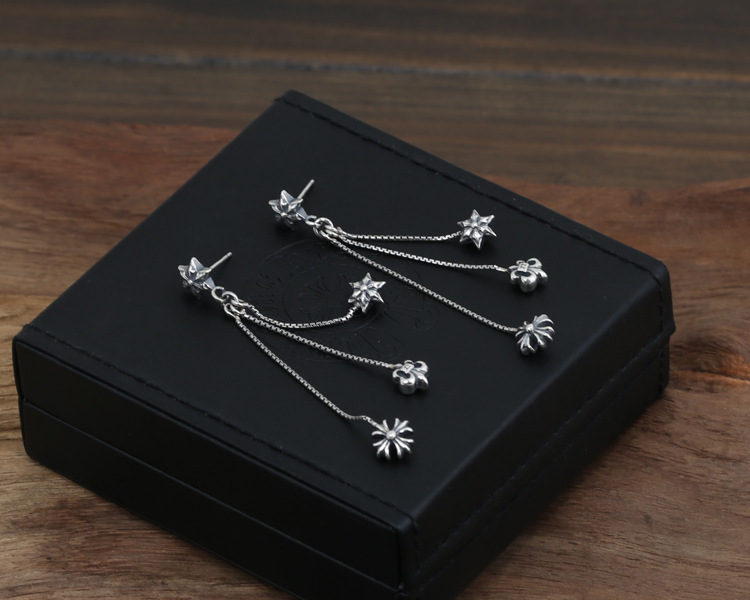 925 sterling silver handmade vintage stud earrings American European gothic punk style antique silver designer jewelry crosses stars anchors tassel earrings for women