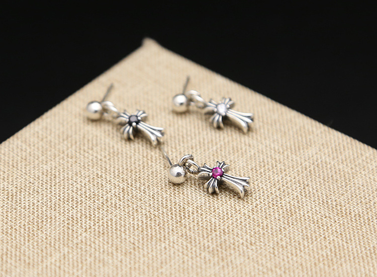 925 sterling silver handmade vintage cross dangle earrings American European gothic punk style antique silver designer jewelry earrings for women