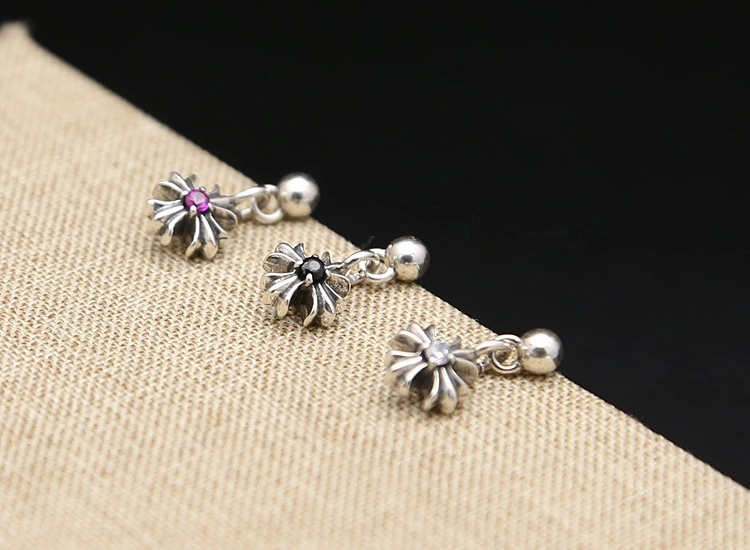 925 sterling silver handmade vintage cross dangle earrings with stones American European gothic punk style antique silver designer jewelry dangle earrings for women