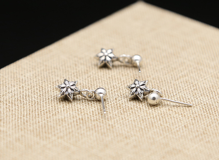 925 sterling silver handmade vintage stud earrings with stones American European gothic punk style antique silver designer jewelry six-pointed stars earrings for women