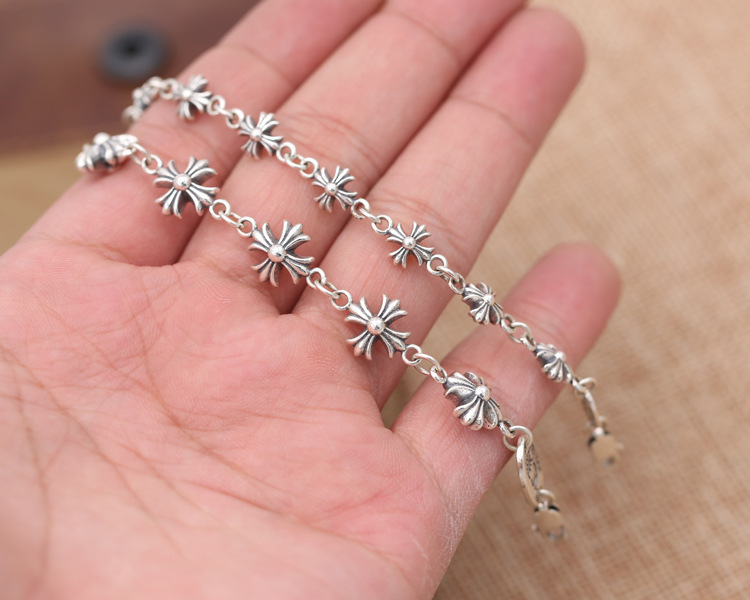 925 sterling silver handmade vintage men's women's bracelets American European antique silver designer jewelry crosses link chain bracelets with lobster