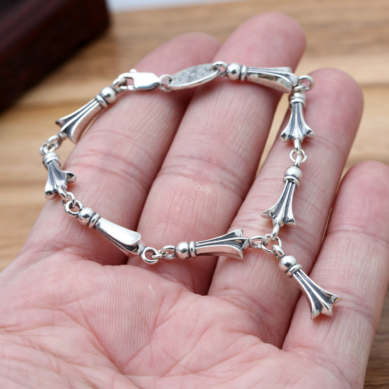 Chain Bracelets 925 Sterling Silver 19 cm Fishtail Links Antique Gothic Punk Vintage Handmade Chains Bracelet Fashion Jewelry Accessories Gifts For Men Women