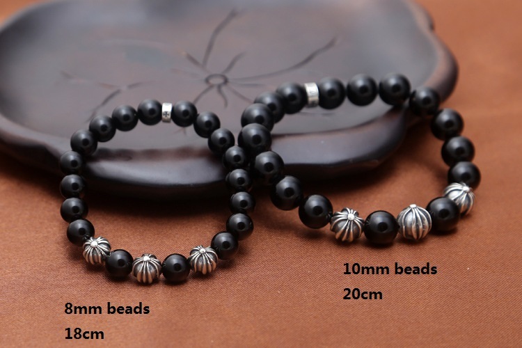 Beaded Bracelets Chakras in Human Body 17 18 19 20 21 cm Black Agate Silver Crosses beads Handmade Gothic Elastic Bracelet Fashion Jewelry Accessories Gifts For Women
