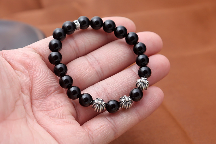 Beaded Bracelets Chakras in Human Body 17 18 19 20 21 cm Black Agate Silver Crosses beads Handmade Gothic Elastic Bracelet Fashion Jewelry Accessories Gifts For Women