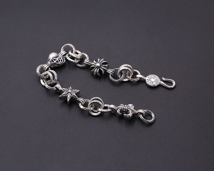 925 sterling silver handmade vintage men's bracelets American European antique silver designer jewelry thick crosses link chain bracelets with hook clasps