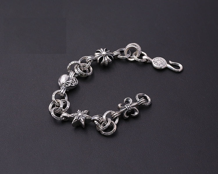 925 sterling silver handmade vintage men's bracelets American European antique silver designer jewelry thick crosses link chain bracelets with hook clasps