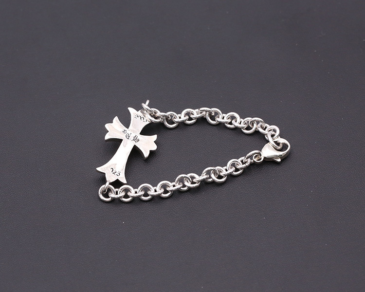 925 sterling silver handmade vintage men's bracelets American European antique silver designer jewelry round link chain cross bracelets with lobster claw clasps