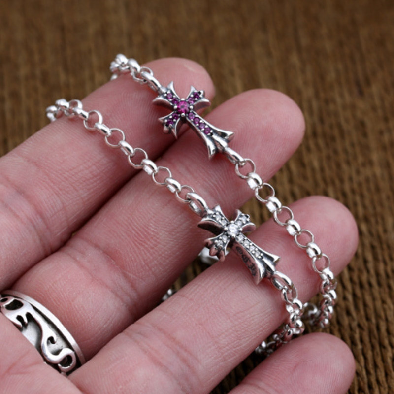 Crosses Chain Bracelets 925 Sterling Silver 16 17 18 19 20 21 22 cm  Antique Vintage Links Handmade Chains Lobster Clasps Fashion Jewelry
