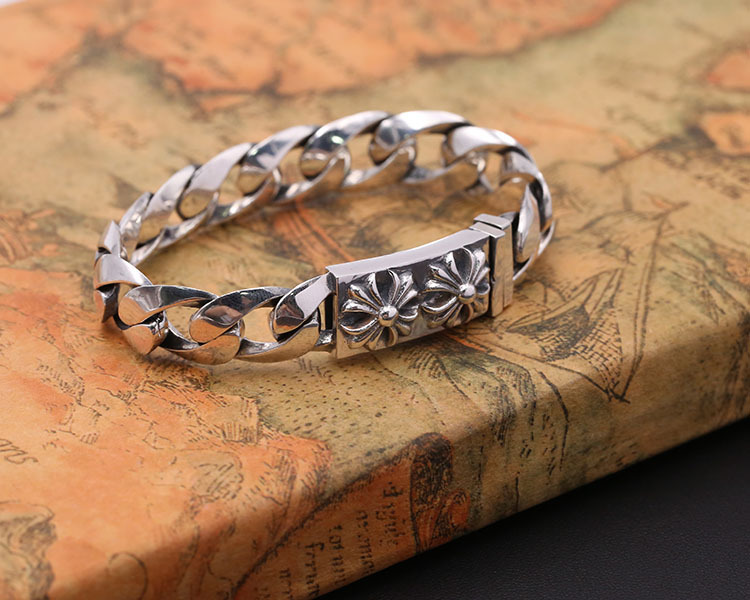Chain Bracelets 925 Sterling Silver 17 20 cm Links Antique Gothic Punk Vintage Handmade Chains Bracelet Double Crosses Jewelry Accessories Gifts For Men Women