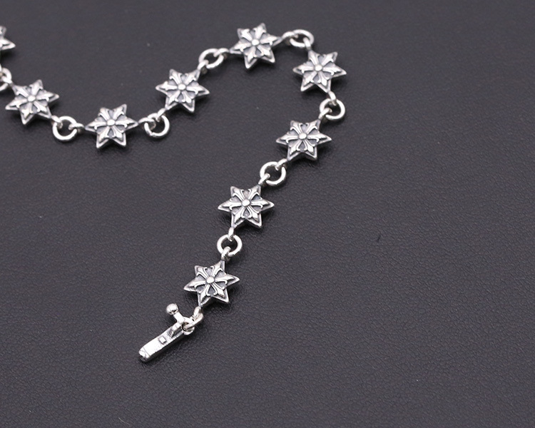 925 sterling silver handmade vintage bracelets American European antique silver designer jewelry six-pointed stars link chain bracelets with insert clasps