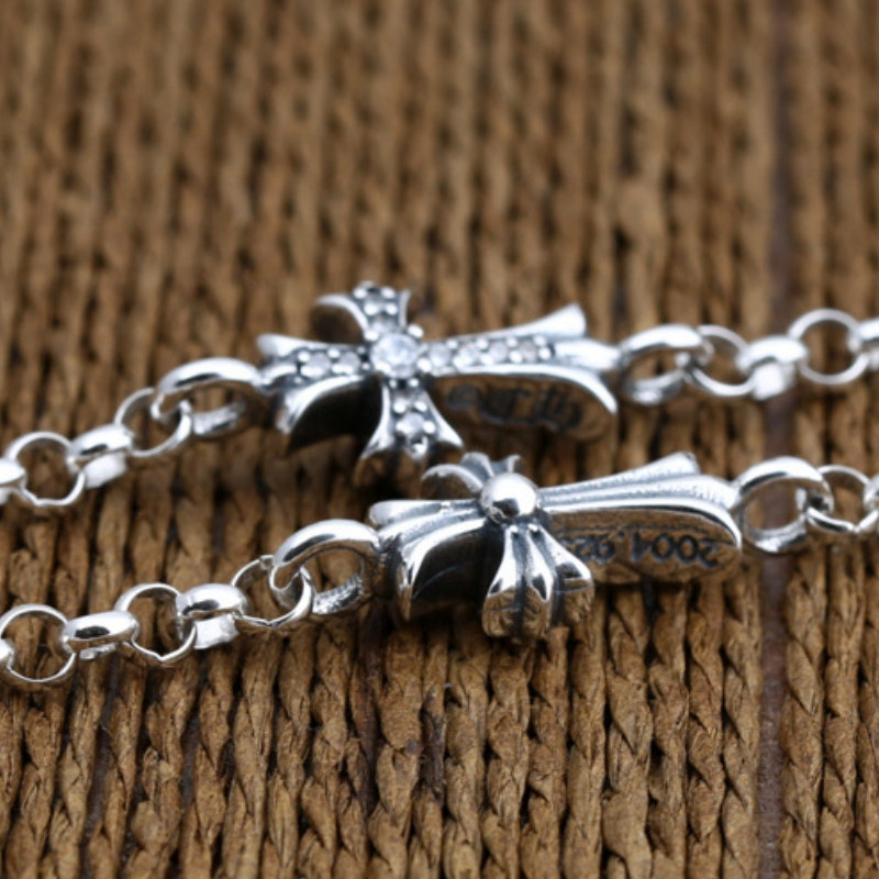 Crosses Chain Bracelets 925 Sterling Silver 16 17 18 19 20 21 22 cm  Antique Vintage Links Handmade Chains Lobster Clasps Fashion Jewelry