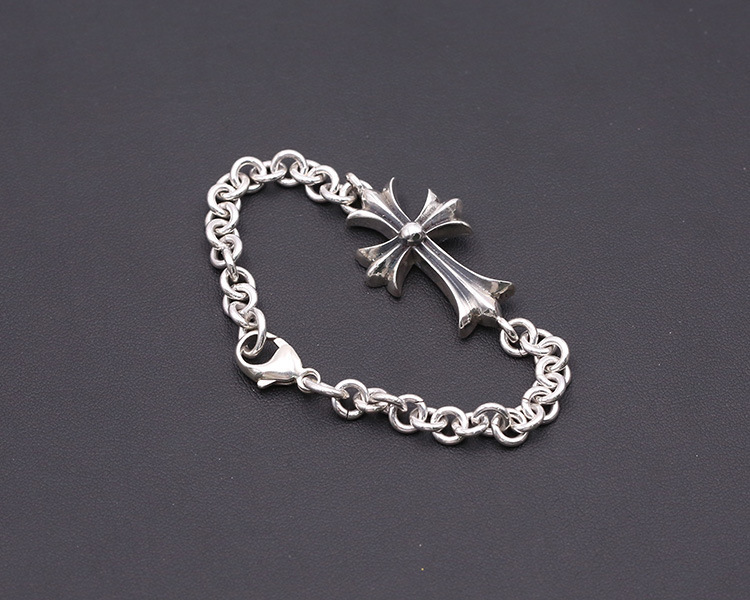 925 sterling silver handmade vintage men's bracelets American European antique silver designer jewelry round link chain cross bracelets with lobster claw clasps