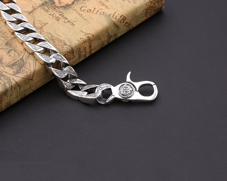 925 sterling silver handmade vintage men's bracelets American European antique silver designer jewelry thick link chain bracelets with clip clasps