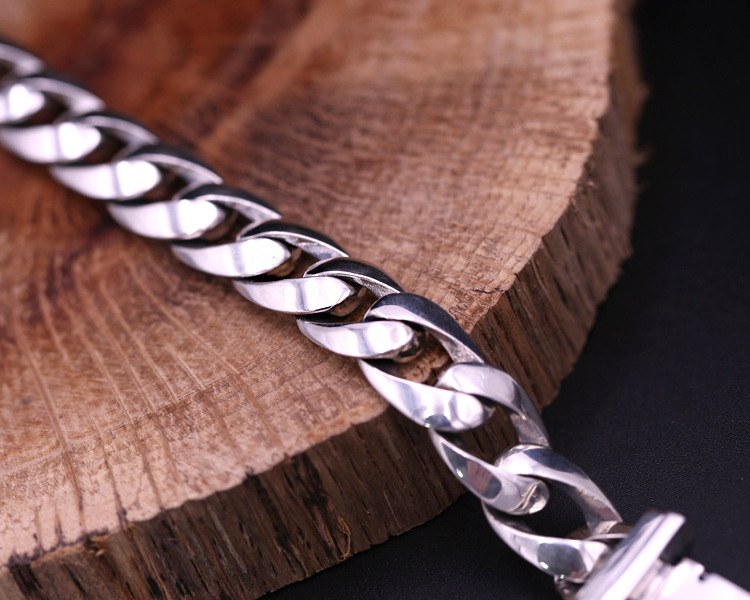 925 sterling silver handmade vintage men's bracelets American European antique silver designer jewelry thick link chain bracelets with scroll hearts insert clasps