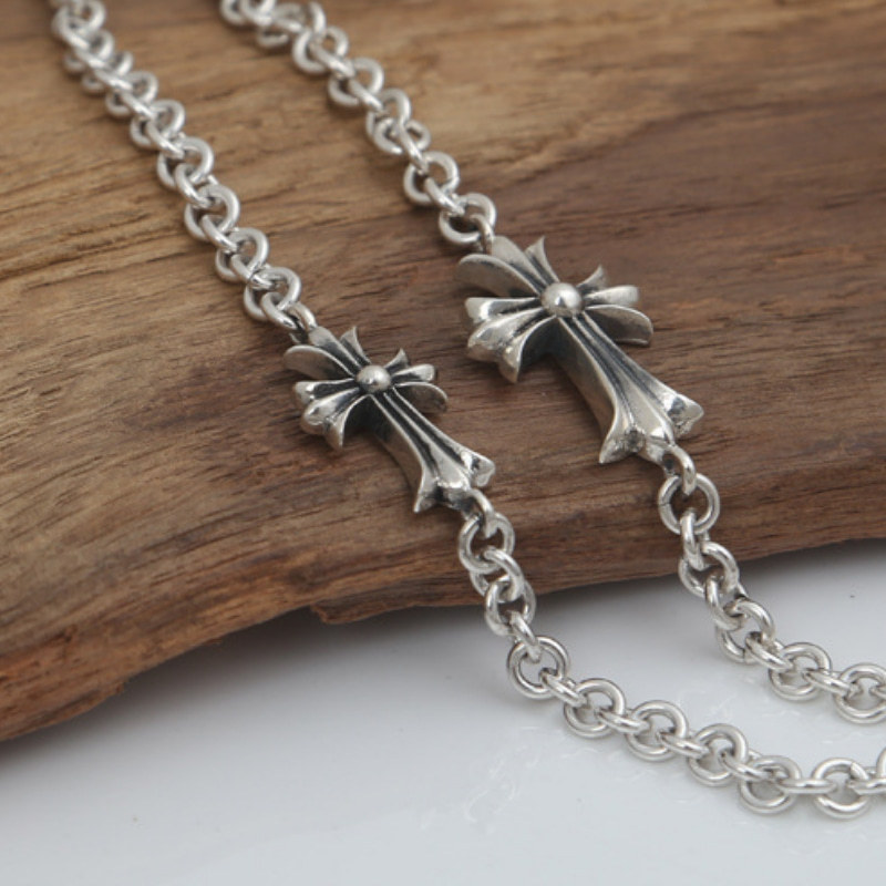 Cross Charm Chain Bracelets 925 Sterling Silver 19 20 21 22 cm Antique Vintage Links Handmade Chains Lobster Clasps Luxury Jewelry Accessories Gifts For Women