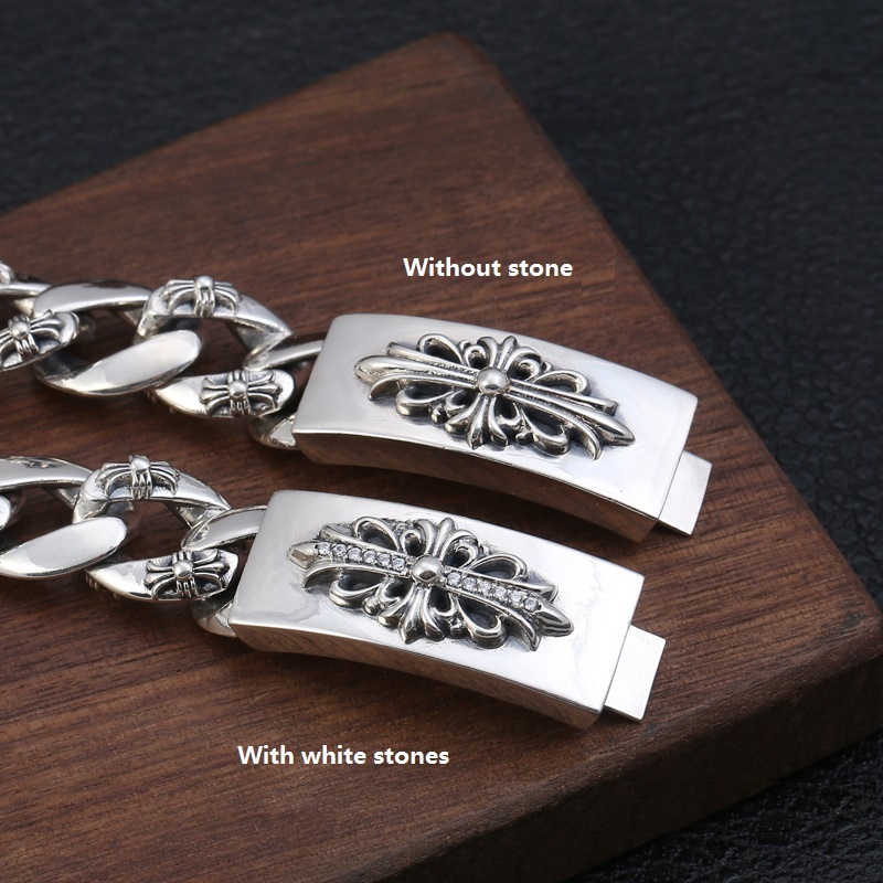 925 sterling silver handmade vintage men's bracelets American European antique silver designer jewelry thick crosses link chain bracelets 2 versions insert clasps