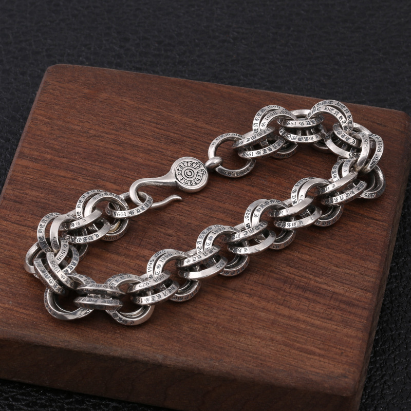 Chain Bracelets 925 Sterling Silver 21 22cm Double Round Links Antique Gothic Punk Vintage Handmade Chains Bracelet Fish hook clasps Jewelry Accessories Gifts