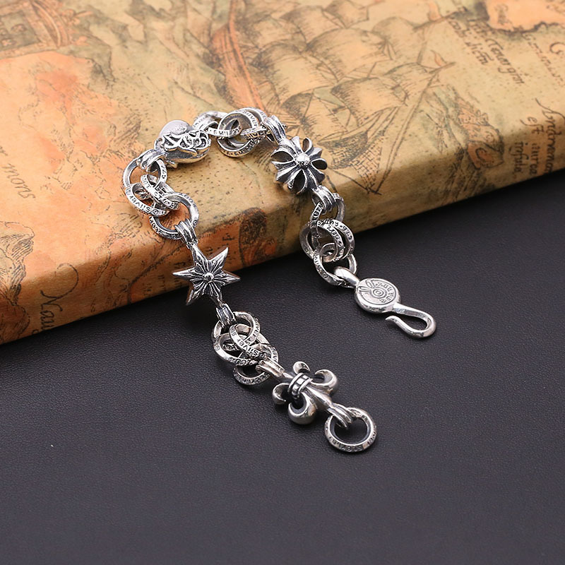 925 sterling silver handmade vintage men's bracelets American European antique silver designer jewelry thick crosses link chain bracelets with hook clasps