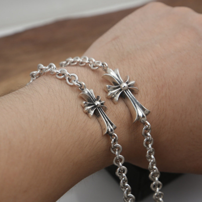 Cross Charm Chain Bracelets 925 Sterling Silver 19 20 21 22 cm Antique Vintage Links Handmade Chains Lobster Clasps Luxury Jewelry Accessories Gifts For Women