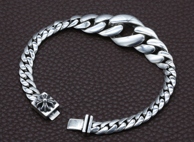 925 sterling silver handmade vintage men's bracelets American European antique silver designer jewelry thick link chain bracelets with cross insert clasps