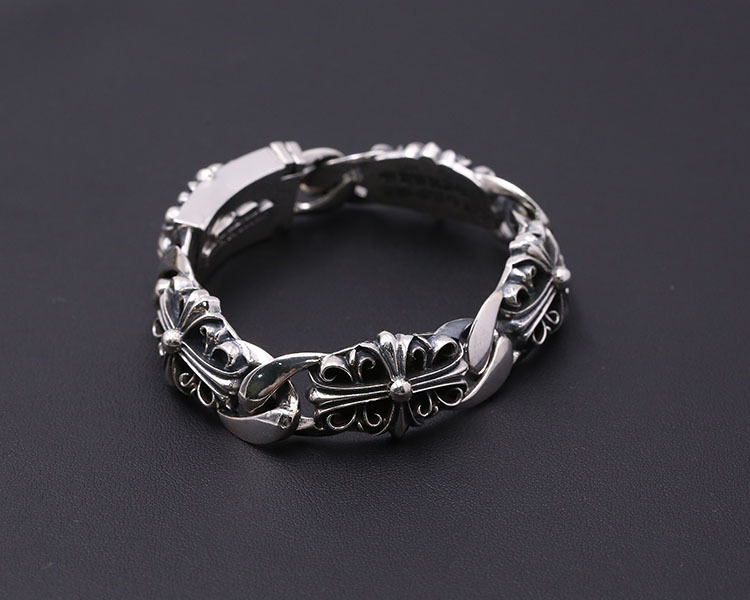 925 sterling silver handmade vintage men's bracelets American European antique silver designer jewelry thick crosses link chain bracelets with insert clasps