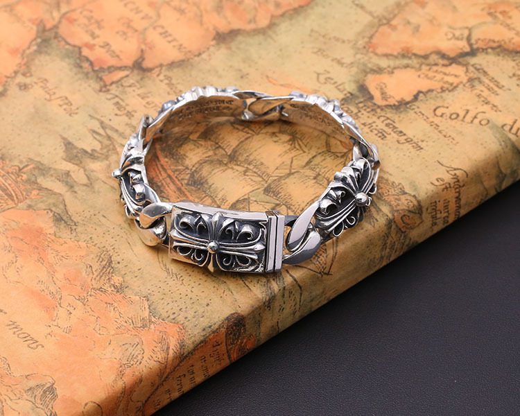 925 sterling silver handmade vintage men's bracelets American European antique silver designer jewelry thick crosses link chain bracelets with insert clasps