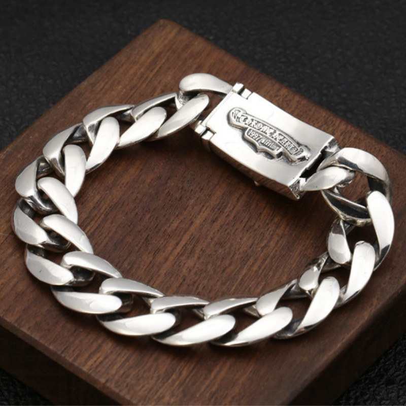 925 sterling silver handmade vintage men's cross bracelets American European antique silver designer jewelry thick link chain bracelets with insert clasps