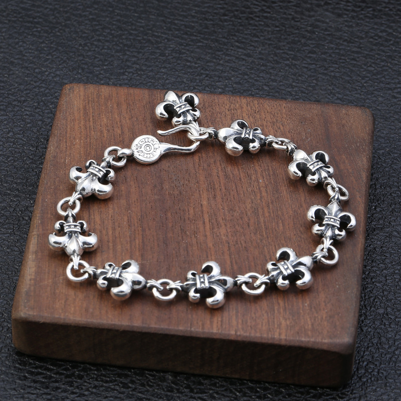 925 sterling silver handmade vintage charm bracelets American European antique silver designer jewelry crosses anchors link chain bracelets with fish hook clasps