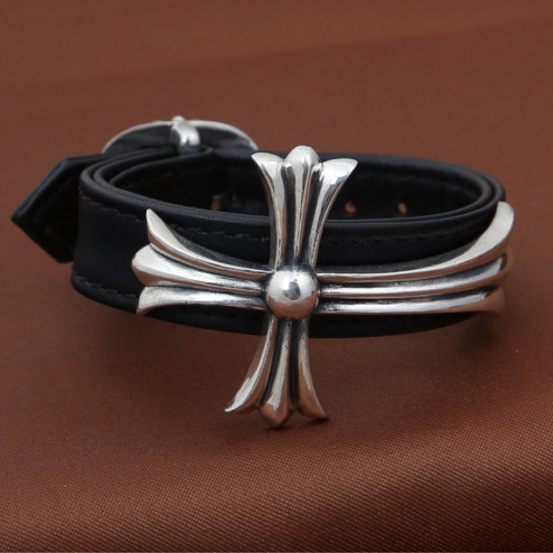 Black Leather Chain Bracelets 925 Sterling Silver 16 18 20 cm Cross Antique Gothic Punk Vintage Handmade Chains Bracelet Jewelry Accessories Gifts For Men Women