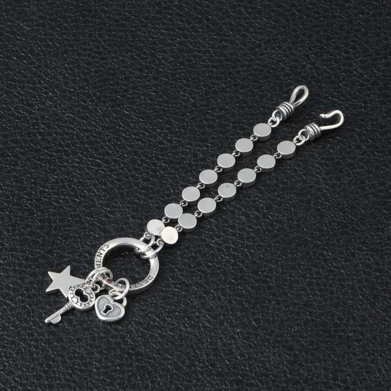 925 sterling silver handmade vintage key heart charms bracelets for men and women American European antique silver designer jewelry round parts link chain bracelets with hook clasps