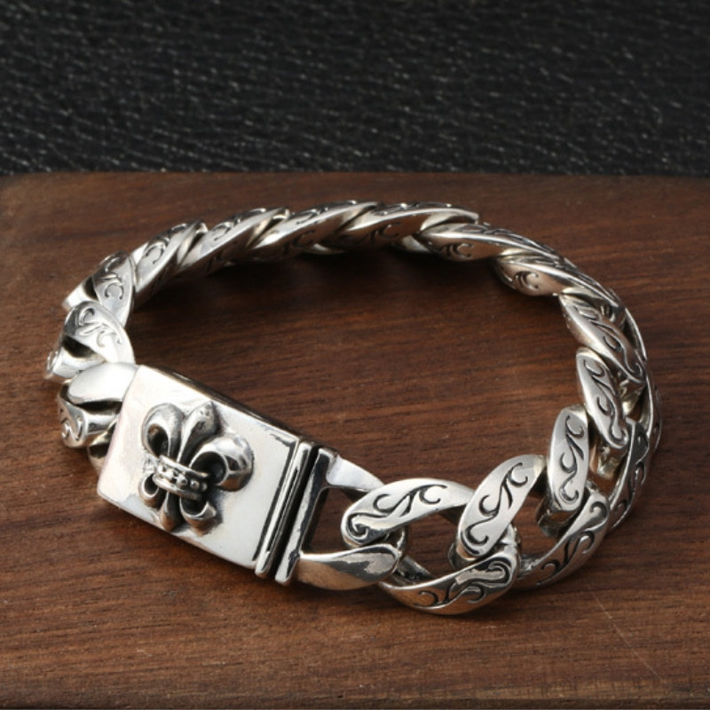 925 sterling silver handmade vintage men's anchor bracelets American European antique silver designer jewelry thick scroll link chain bracelets with anchor insert clasps
