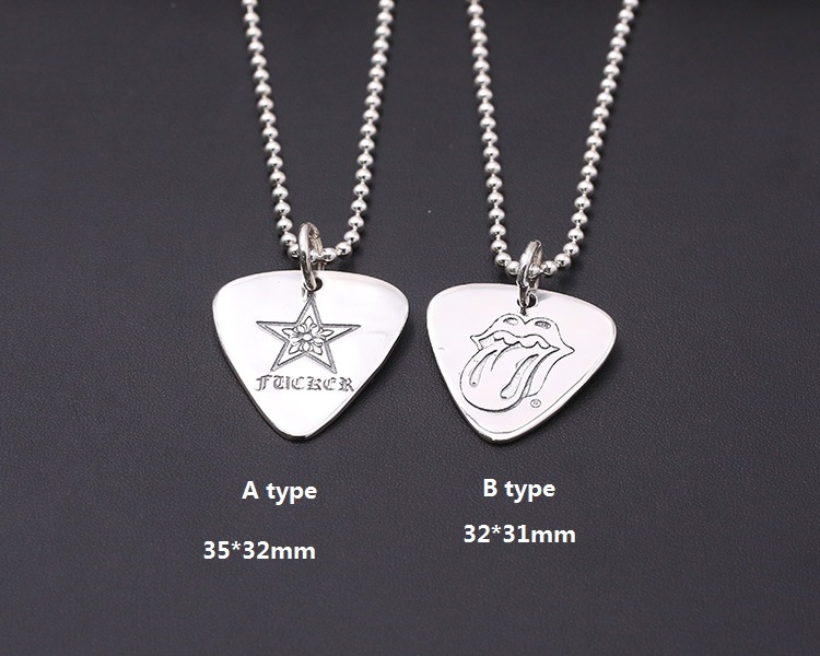 Big Mouth Five-pointed Star Guitar Picks Pendants Necklaces 925 Sterling Silver Ball Chain