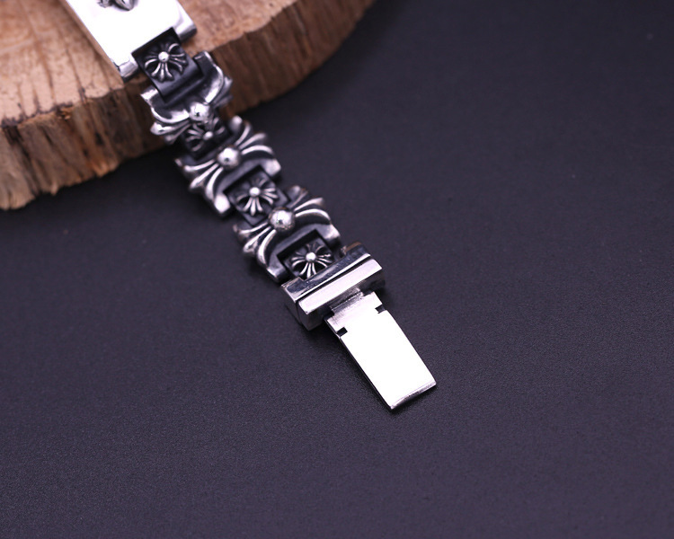 925 sterling silver handmade vintage men's bracelets American European antique silver designer jewelry thick crosses link chain bracelets with sword insert clasps