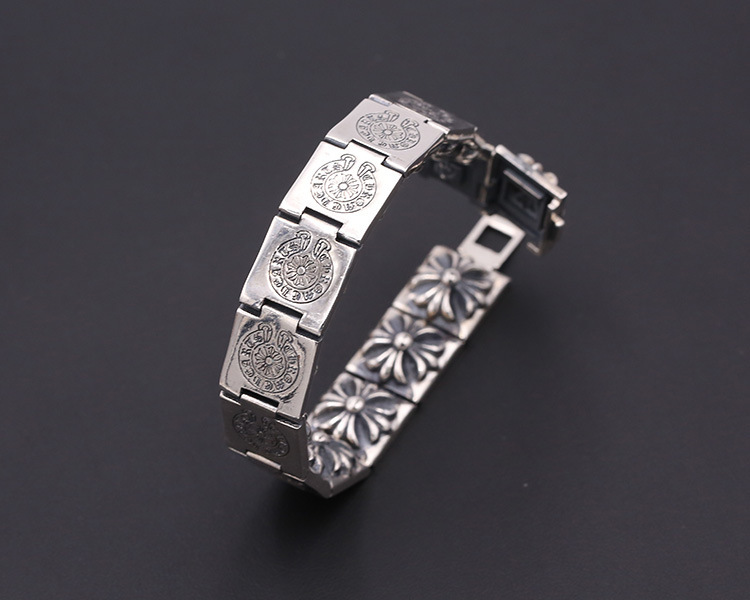 925 sterling silver handmade vintage men's bracelets American European antique silver designer jewelry thick crosses link chain bracelets with insert clasps