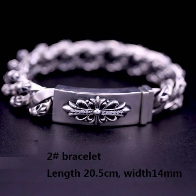 925 sterling silver handmade vintage men's bracelets with white stones American European antique silver designer jewelry thick crosses link chain cross flower and sowrd bracelets with insert clasps