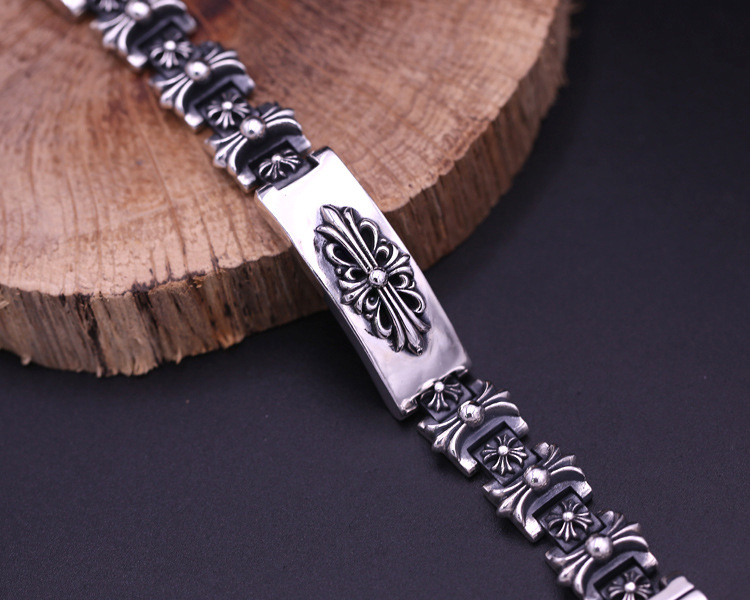 925 sterling silver handmade vintage men's bracelets American European antique silver designer jewelry thick crosses link chain bracelets with sword insert clasps