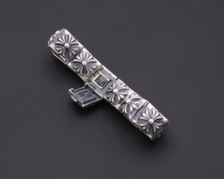 925 sterling silver handmade vintage men's bracelets American European antique silver designer jewelry thick crosses link chain bracelets with insert clasps
