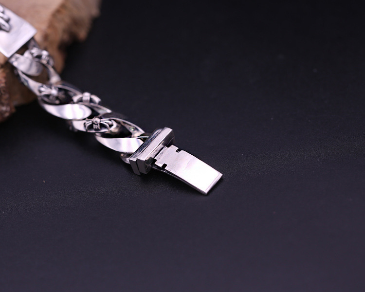 925 sterling silver handmade vintage men's bracelets American European antique silver designer jewelry thick crosses link chain sword hearts bracelets with insert clasps
