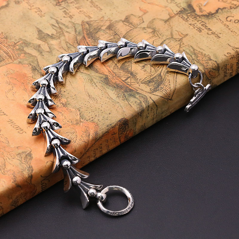925 sterling silver handmade vintage men's bracelets American European antique silver designer jewelry fishes tail link chain bracelets with toggle clasps